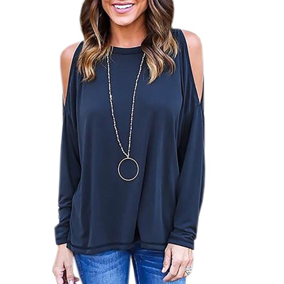 Beautiful women cold shoulder long sleeve shirt - Picture 3 of 5